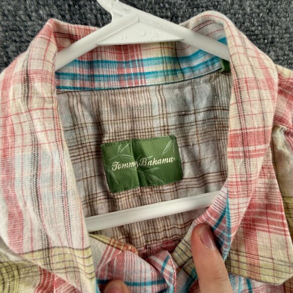 Tommy Bahama Blue Red Plaid Short Sleeve Linen 2XL Pocket Mens Button Up Beach - Picture 8 of 11